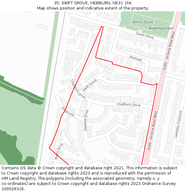 35, SWIFT GROVE, HEBBURN, NE31 1FA: Location map and indicative extent of plot