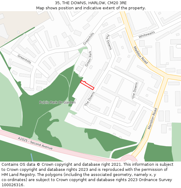 35, THE DOWNS, HARLOW, CM20 3RE: Location map and indicative extent of plot