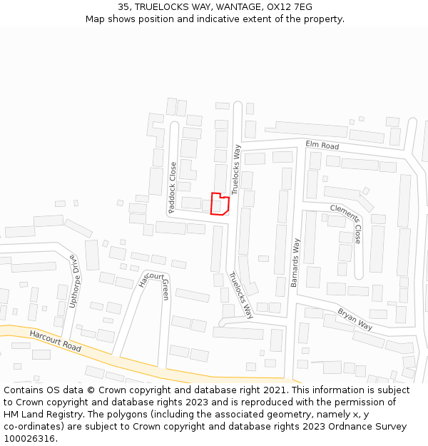 35, TRUELOCKS WAY, WANTAGE, OX12 7EG: Location map and indicative extent of plot