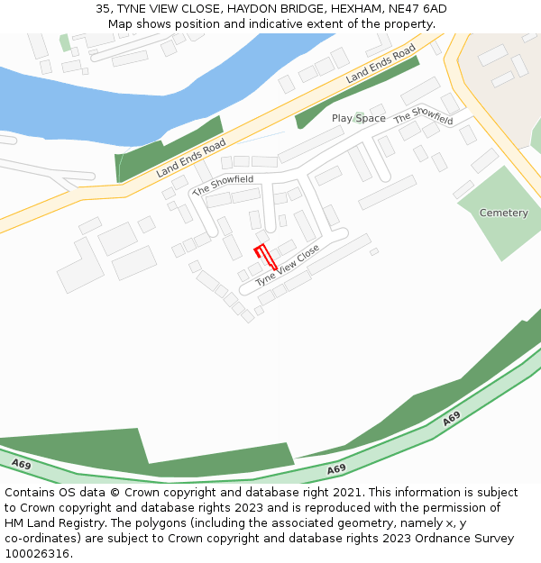 35, TYNE VIEW CLOSE, HAYDON BRIDGE, HEXHAM, NE47 6AD: Location map and indicative extent of plot
