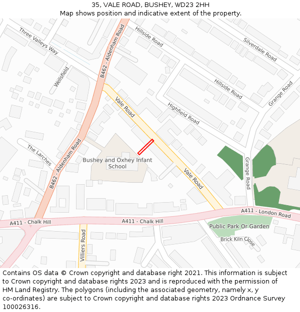 35, VALE ROAD, BUSHEY, WD23 2HH: Location map and indicative extent of plot