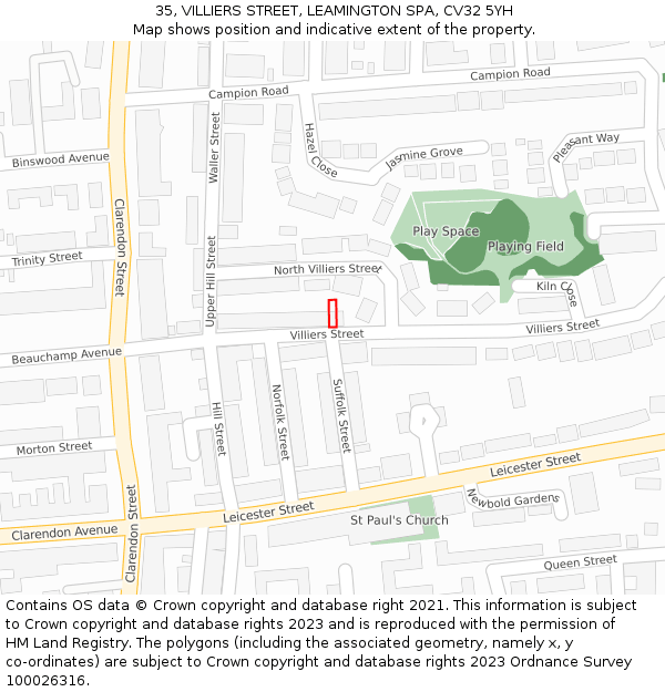 35, VILLIERS STREET, LEAMINGTON SPA, CV32 5YH: Location map and indicative extent of plot