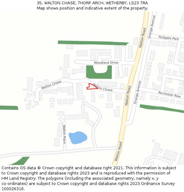 35, WALTON CHASE, THORP ARCH, WETHERBY, LS23 7RA: Location map and indicative extent of plot