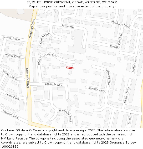 35, WHITE HORSE CRESCENT, GROVE, WANTAGE, OX12 0PZ: Location map and indicative extent of plot