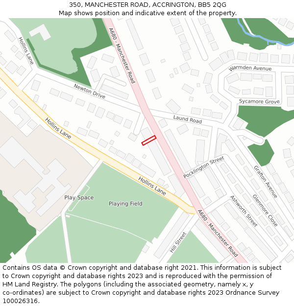 350, MANCHESTER ROAD, ACCRINGTON, BB5 2QG: Location map and indicative extent of plot