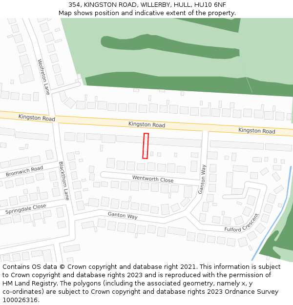 354, KINGSTON ROAD, WILLERBY, HULL, HU10 6NF: Location map and indicative extent of plot