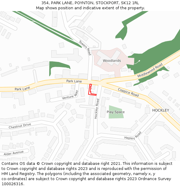 354, PARK LANE, POYNTON, STOCKPORT, SK12 1RL: Location map and indicative extent of plot
