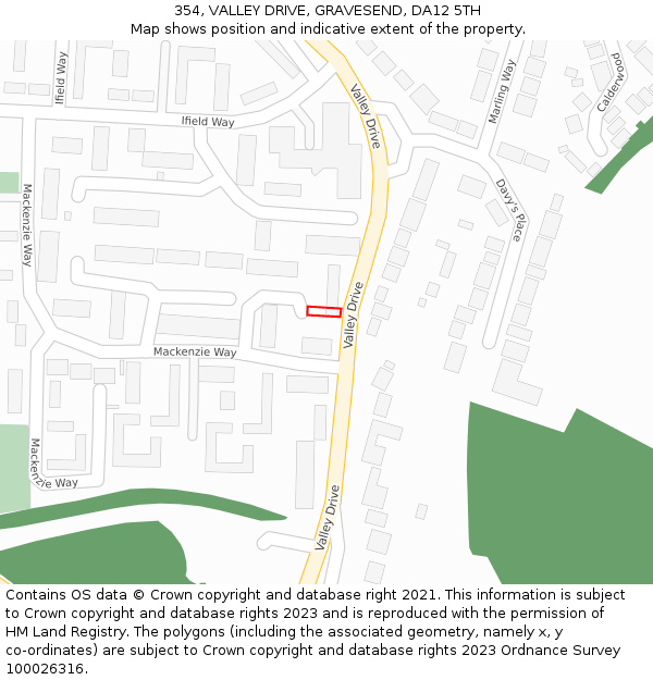 354, VALLEY DRIVE, GRAVESEND, DA12 5TH: Location map and indicative extent of plot