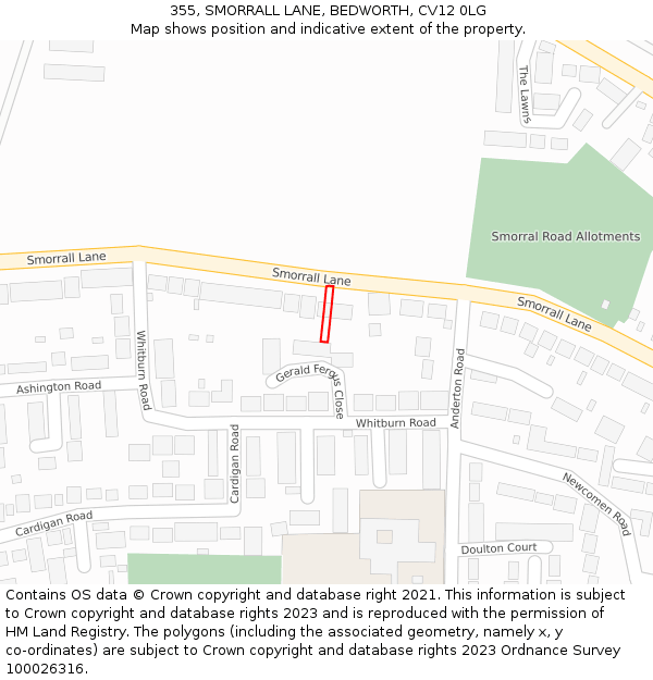 355, SMORRALL LANE, BEDWORTH, CV12 0LG: Location map and indicative extent of plot