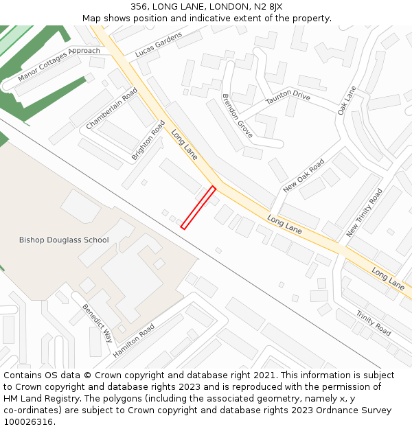 356, LONG LANE, LONDON, N2 8JX: Location map and indicative extent of plot