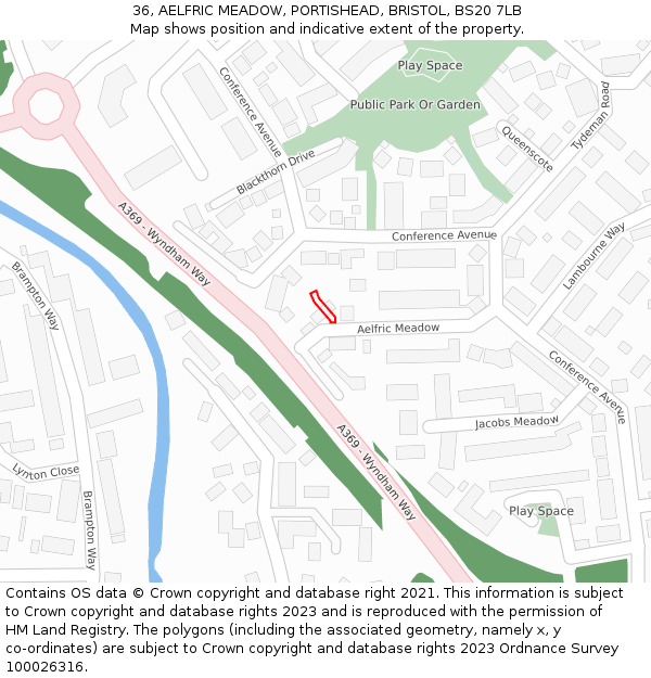 36, AELFRIC MEADOW, PORTISHEAD, BRISTOL, BS20 7LB: Location map and indicative extent of plot