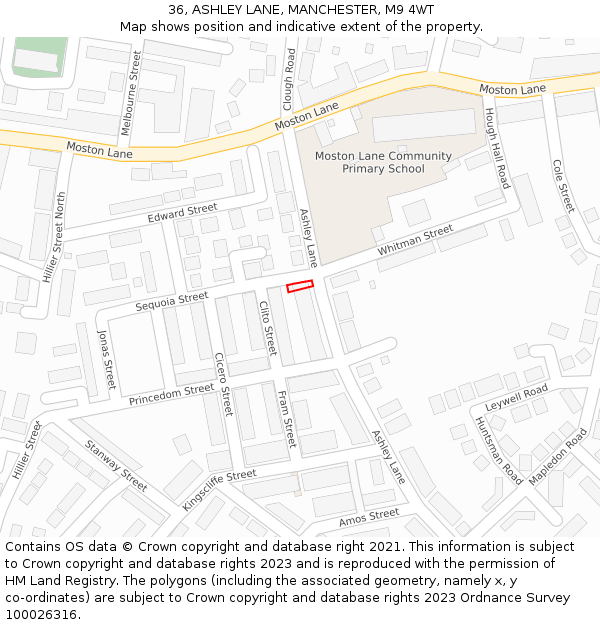 36, ASHLEY LANE, MANCHESTER, M9 4WT: Location map and indicative extent of plot