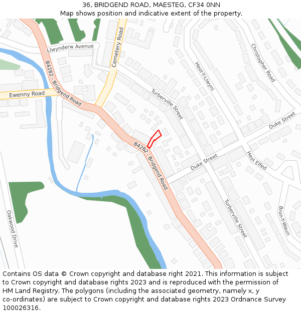 36, BRIDGEND ROAD, MAESTEG, CF34 0NN: Location map and indicative extent of plot