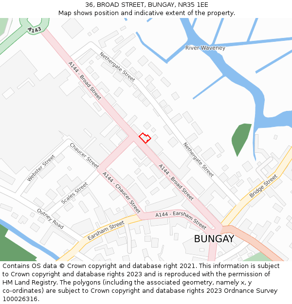36, BROAD STREET, BUNGAY, NR35 1EE: Location map and indicative extent of plot