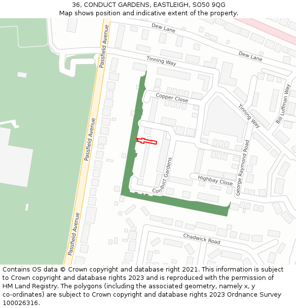 36, CONDUCT GARDENS, EASTLEIGH, SO50 9QG: Location map and indicative extent of plot