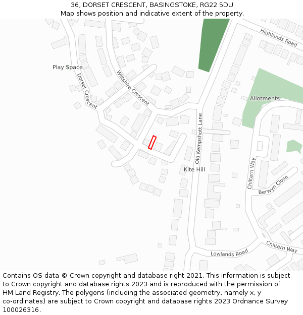 36, DORSET CRESCENT, BASINGSTOKE, RG22 5DU: Location map and indicative extent of plot