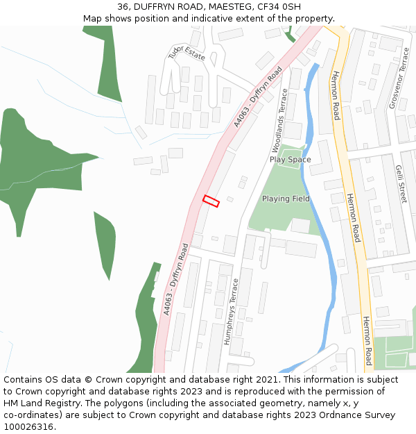 36, DUFFRYN ROAD, MAESTEG, CF34 0SH: Location map and indicative extent of plot