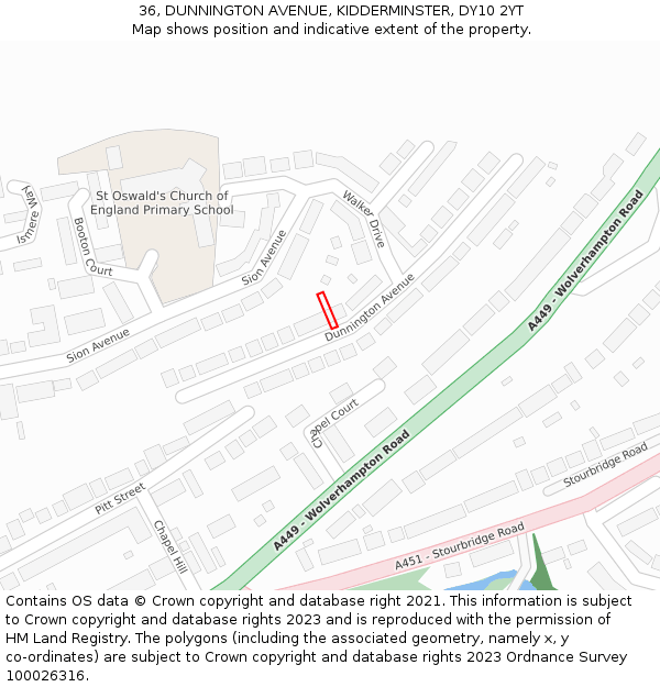 36, DUNNINGTON AVENUE, KIDDERMINSTER, DY10 2YT: Location map and indicative extent of plot