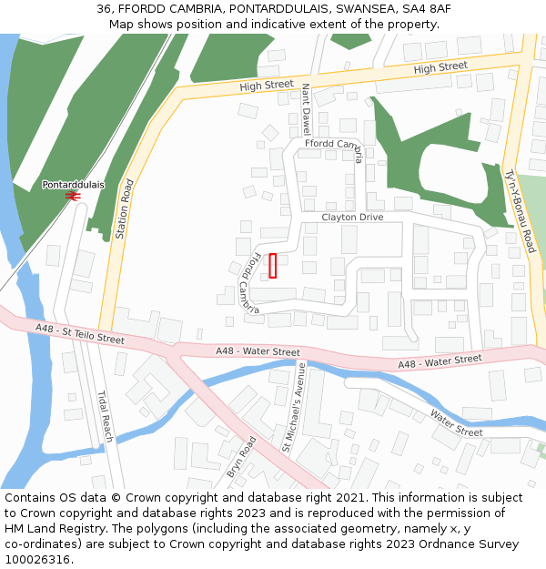 36, FFORDD CAMBRIA, PONTARDDULAIS, SWANSEA, SA4 8AF: Location map and indicative extent of plot