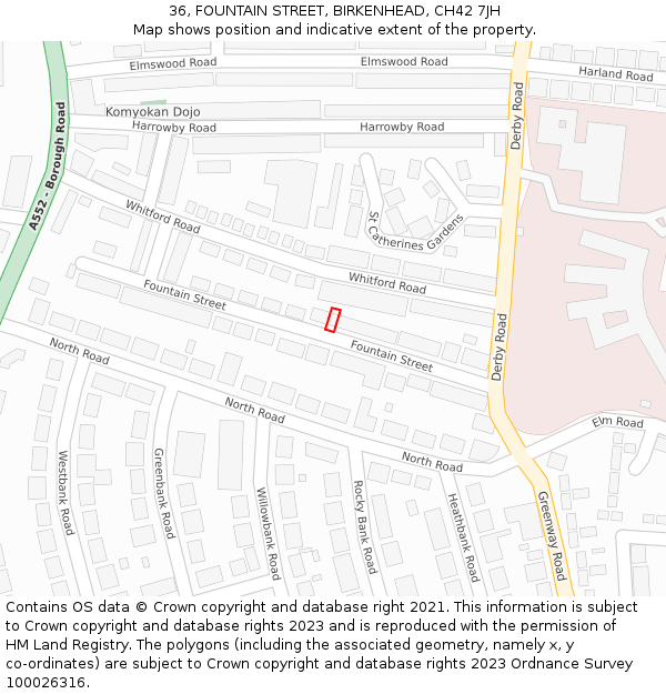 36, FOUNTAIN STREET, BIRKENHEAD, CH42 7JH: Location map and indicative extent of plot