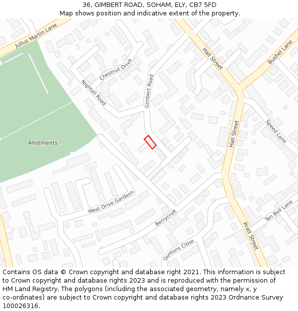 36, GIMBERT ROAD, SOHAM, ELY, CB7 5FD: Location map and indicative extent of plot