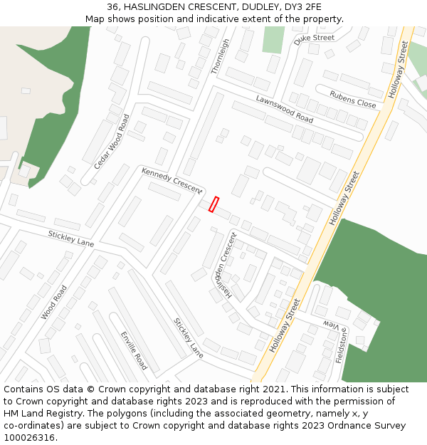 36, HASLINGDEN CRESCENT, DUDLEY, DY3 2FE: Location map and indicative extent of plot