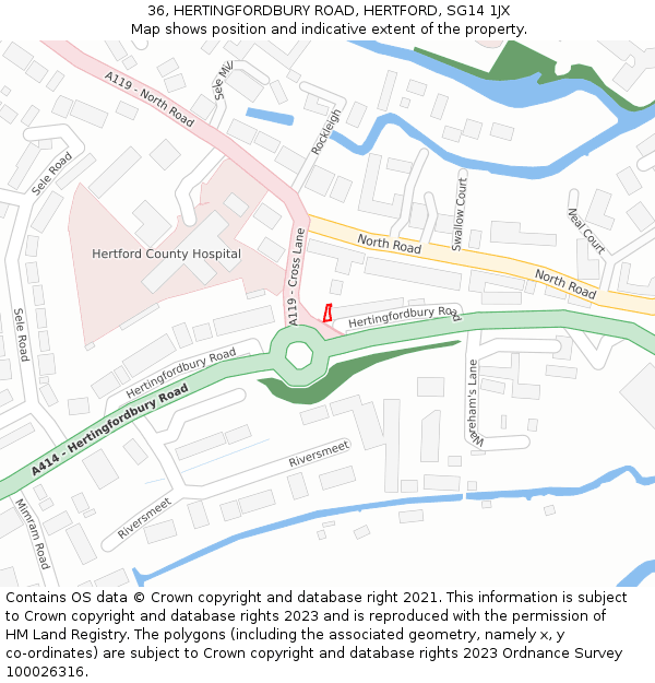 36, HERTINGFORDBURY ROAD, HERTFORD, SG14 1JX: Location map and indicative extent of plot