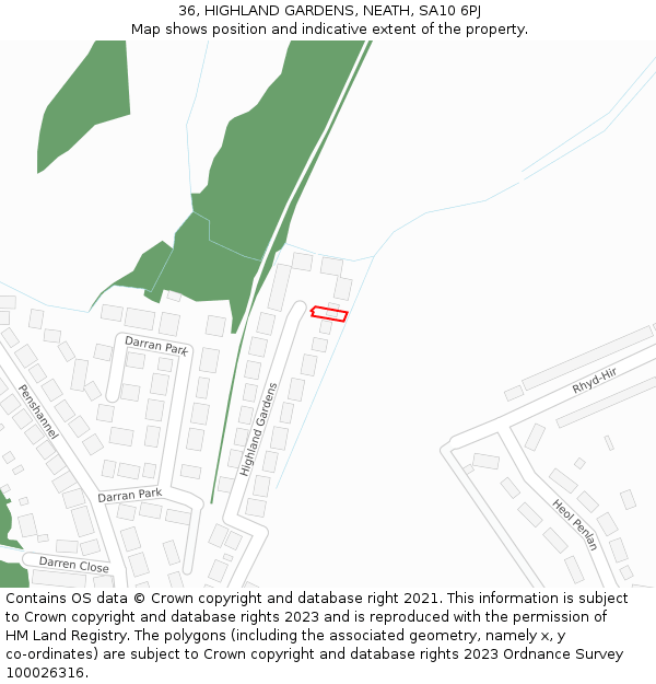 36, HIGHLAND GARDENS, NEATH, SA10 6PJ: Location map and indicative extent of plot