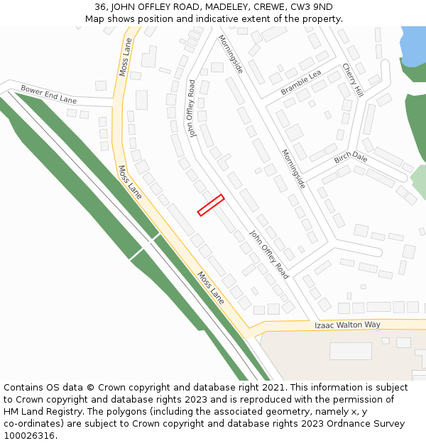 36, JOHN OFFLEY ROAD, MADELEY, CREWE, CW3 9ND: Location map and indicative extent of plot