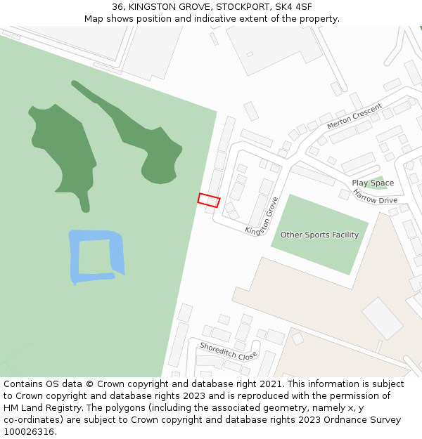 36, KINGSTON GROVE, STOCKPORT, SK4 4SF: Location map and indicative extent of plot