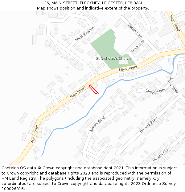 36, MAIN STREET, FLECKNEY, LEICESTER, LE8 8AN: Location map and indicative extent of plot