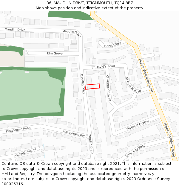 36, MAUDLIN DRIVE, TEIGNMOUTH, TQ14 8RZ: Location map and indicative extent of plot