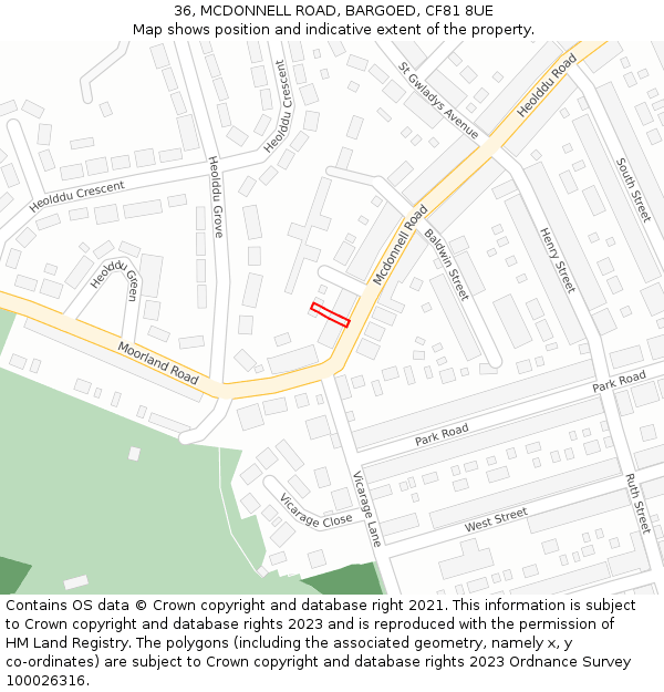 36, MCDONNELL ROAD, BARGOED, CF81 8UE: Location map and indicative extent of plot