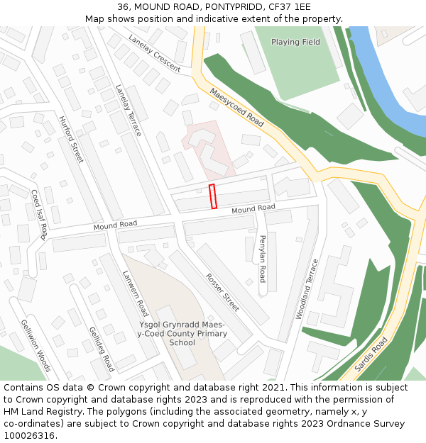 36, MOUND ROAD, PONTYPRIDD, CF37 1EE: Location map and indicative extent of plot
