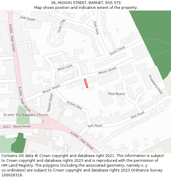 36, MOXON STREET, BARNET, EN5 5TS: Location map and indicative extent of plot