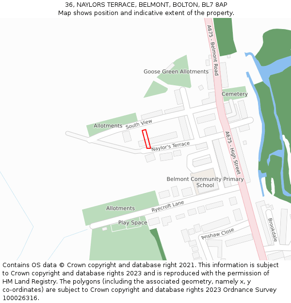 36, NAYLORS TERRACE, BELMONT, BOLTON, BL7 8AP: Location map and indicative extent of plot