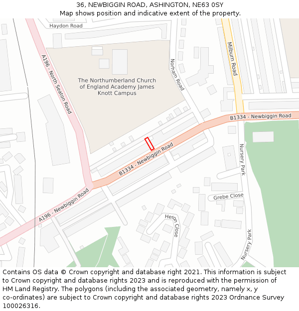 36, NEWBIGGIN ROAD, ASHINGTON, NE63 0SY: Location map and indicative extent of plot