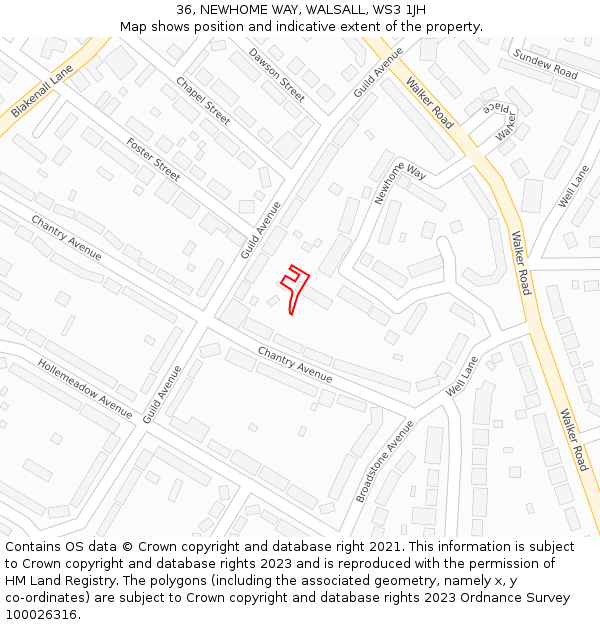 36, NEWHOME WAY, WALSALL, WS3 1JH: Location map and indicative extent of plot