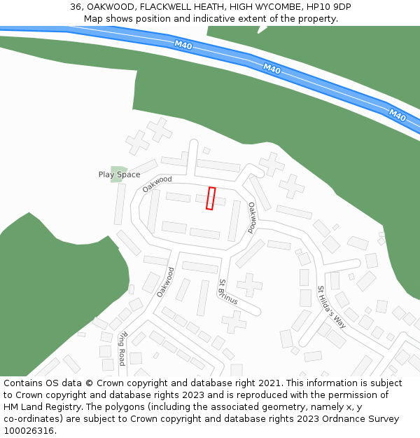 36, OAKWOOD, FLACKWELL HEATH, HIGH WYCOMBE, HP10 9DP: Location map and indicative extent of plot