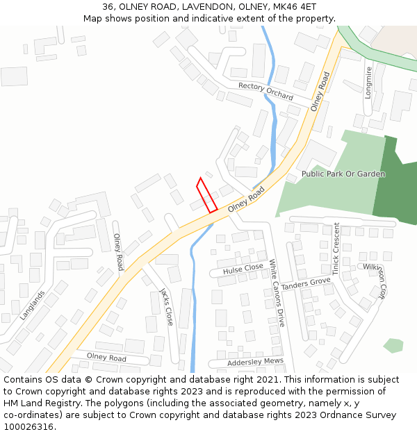 36, OLNEY ROAD, LAVENDON, OLNEY, MK46 4ET: Location map and indicative extent of plot
