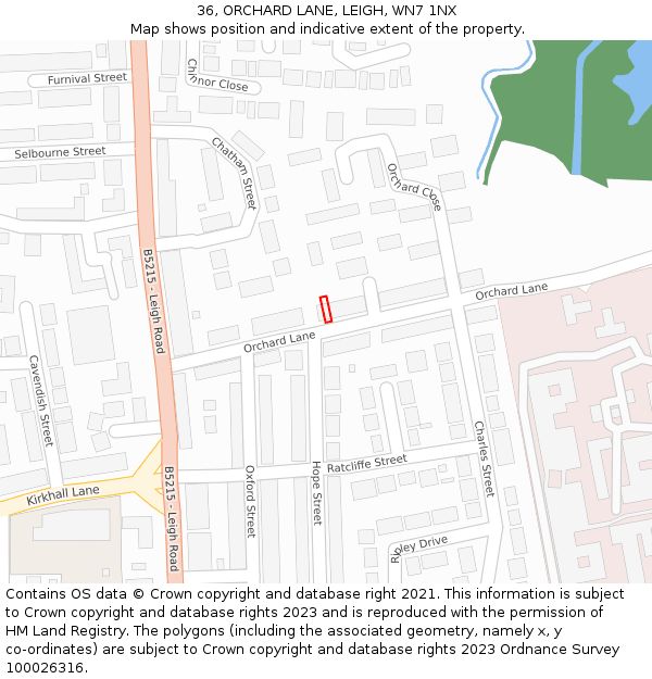 36, ORCHARD LANE, LEIGH, WN7 1NX: Location map and indicative extent of plot
