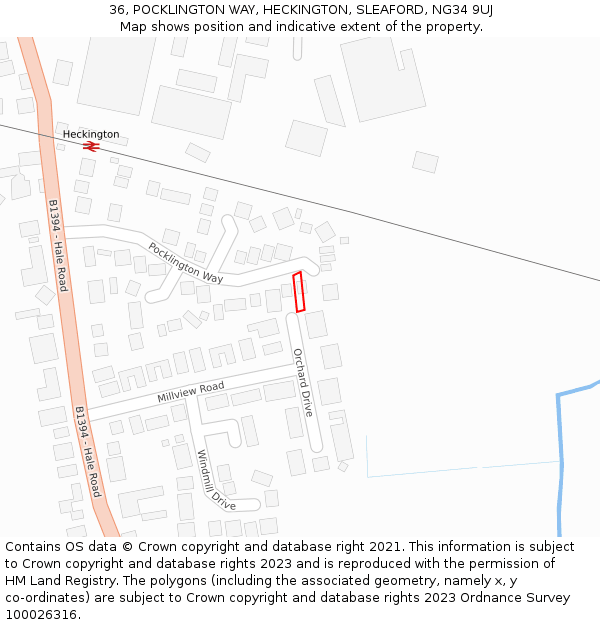 36, POCKLINGTON WAY, HECKINGTON, SLEAFORD, NG34 9UJ: Location map and indicative extent of plot