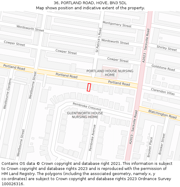 36, PORTLAND ROAD, HOVE, BN3 5DL: Location map and indicative extent of plot