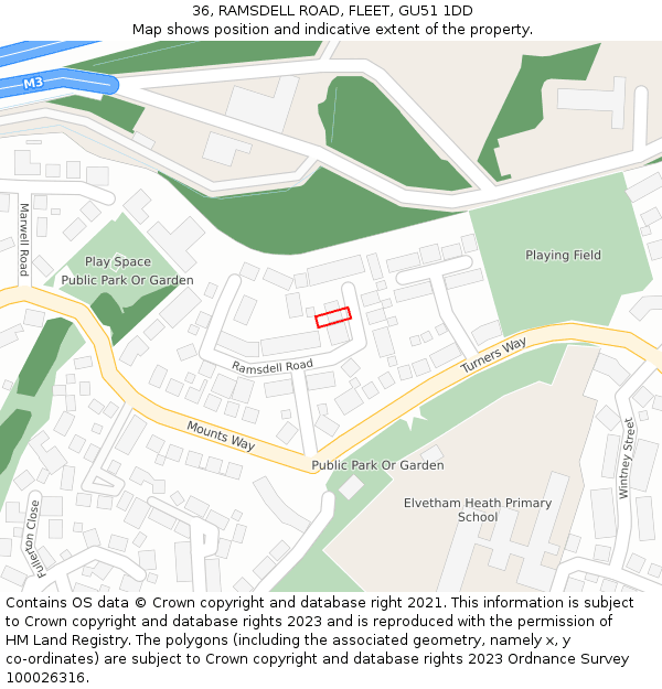 36, RAMSDELL ROAD, FLEET, GU51 1DD: Location map and indicative extent of plot