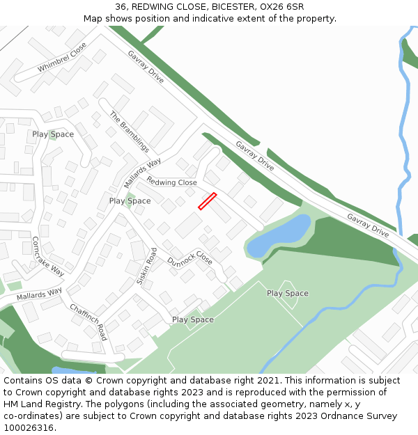 36, REDWING CLOSE, BICESTER, OX26 6SR: Location map and indicative extent of plot