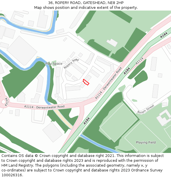 36, ROPERY ROAD, GATESHEAD, NE8 2HP: Location map and indicative extent of plot