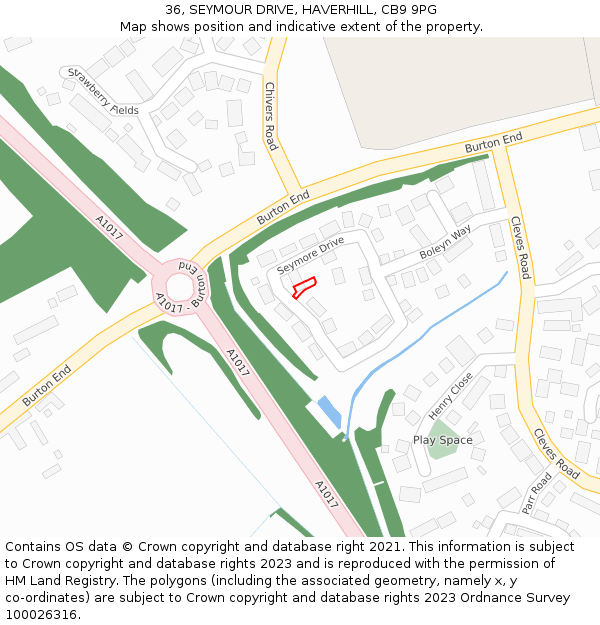 36, SEYMOUR DRIVE, HAVERHILL, CB9 9PG: Location map and indicative extent of plot