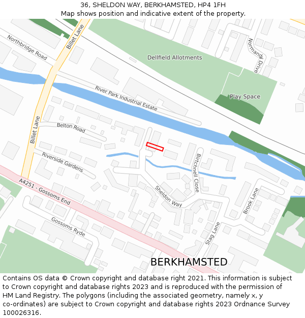 36, SHELDON WAY, BERKHAMSTED, HP4 1FH: Location map and indicative extent of plot