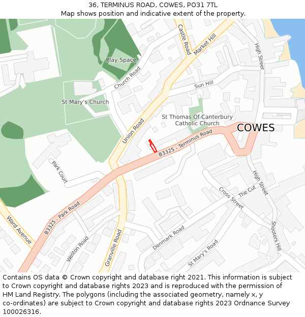36, TERMINUS ROAD, COWES, PO31 7TL: Location map and indicative extent of plot