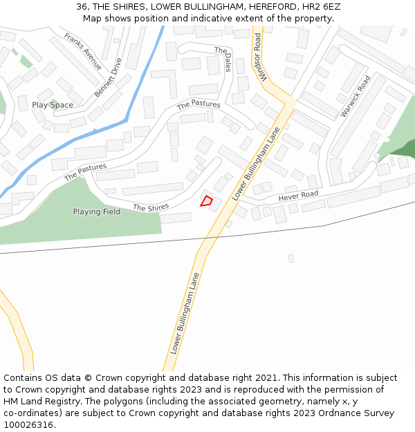 36, THE SHIRES, LOWER BULLINGHAM, HEREFORD, HR2 6EZ: Location map and indicative extent of plot